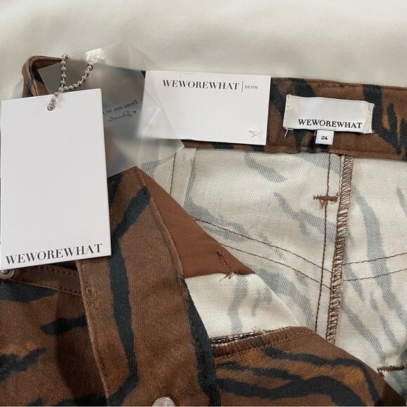 NWT WeWoreWhat The Icon Jeans Tiger Piped Stiletto Split Hem Denim Size 24 - Picture 11 of 13